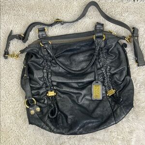 Badgley Mischka black silver oversized bag gold accents